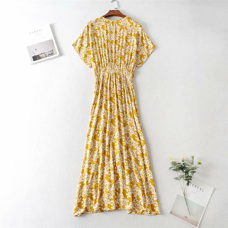 Boho Maxi Dress, Sundress, Wild Floral Vintage Oroslavje in Yellow Mustard