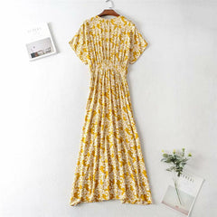 Boho Maxi Dress, Sundress, Wild Floral Vintage Oroslavje in Yellow Mustard