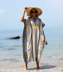 Beach Dress, Cover up Dress,, Maxi Boho Dress, Pink, Yellow and Blue Tibet