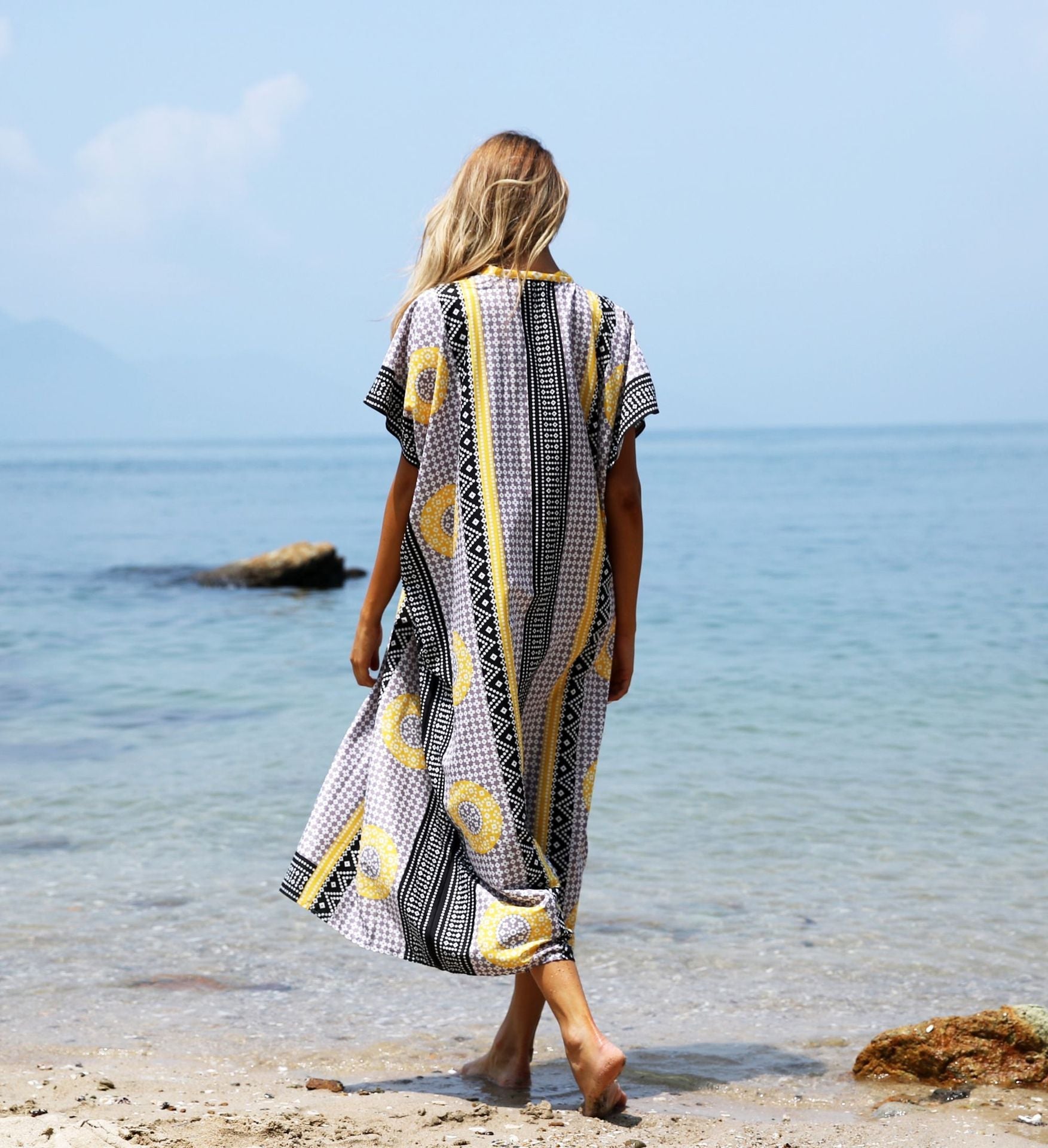 Beach Dress, Cover up Dress,, Maxi Boho Dress, Pink, Yellow and Blue Tibet