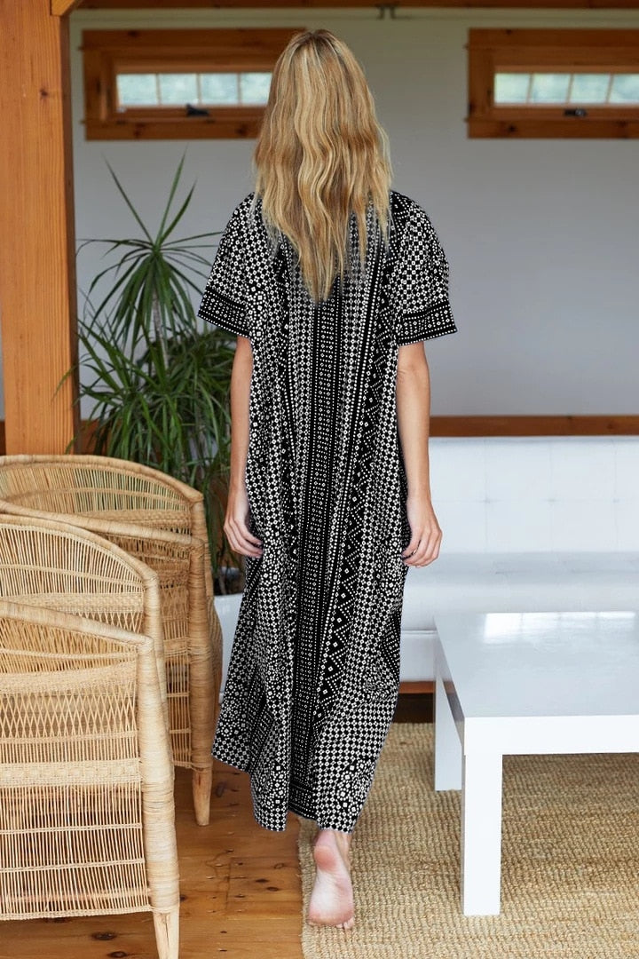 Beach Dress, Cover up Dress,, Maxi Boho Dress, Navy and BlackTibet