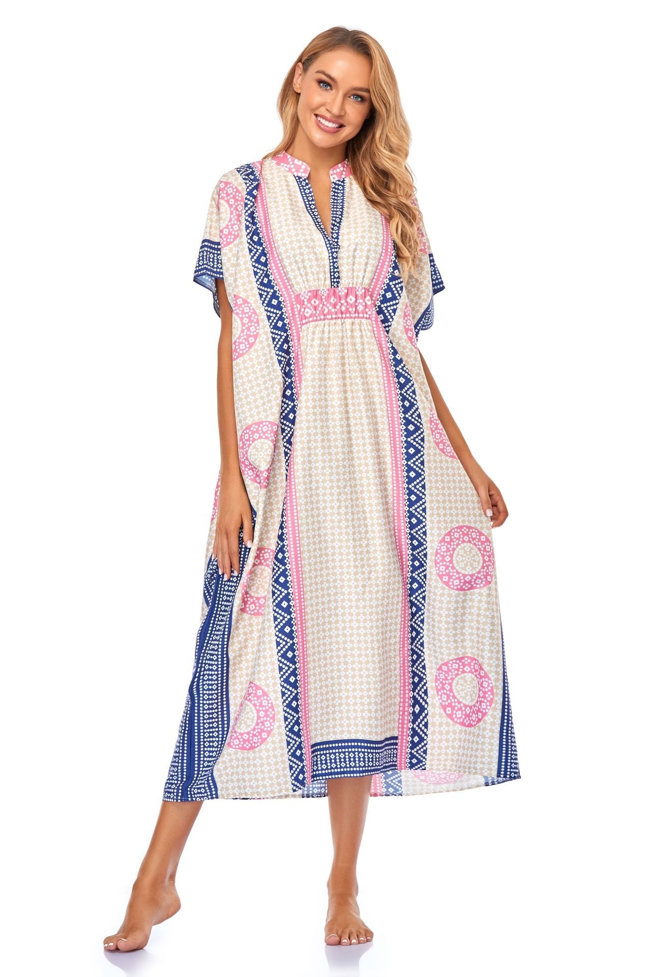 Beach Dress, Cover up Dress,, Maxi Boho Dress, Pink, Yellow and Blue Tibet