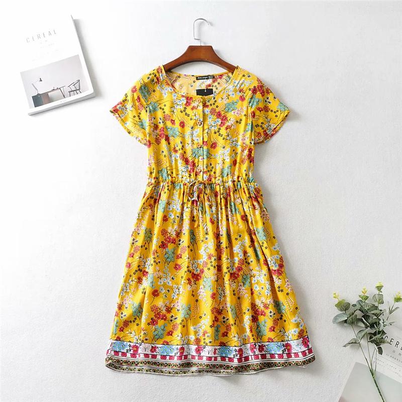 Boho Mini Dress Sundress, Wild Floral in Yellow Ducky