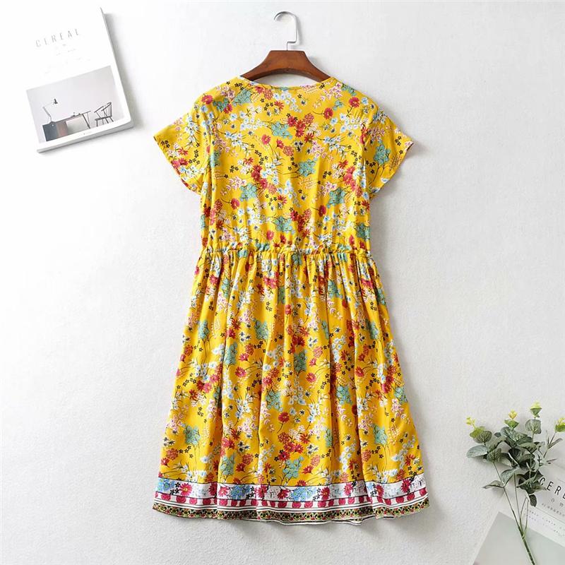 Boho Mini Dress Sundress, Wild Floral in Yellow Ducky