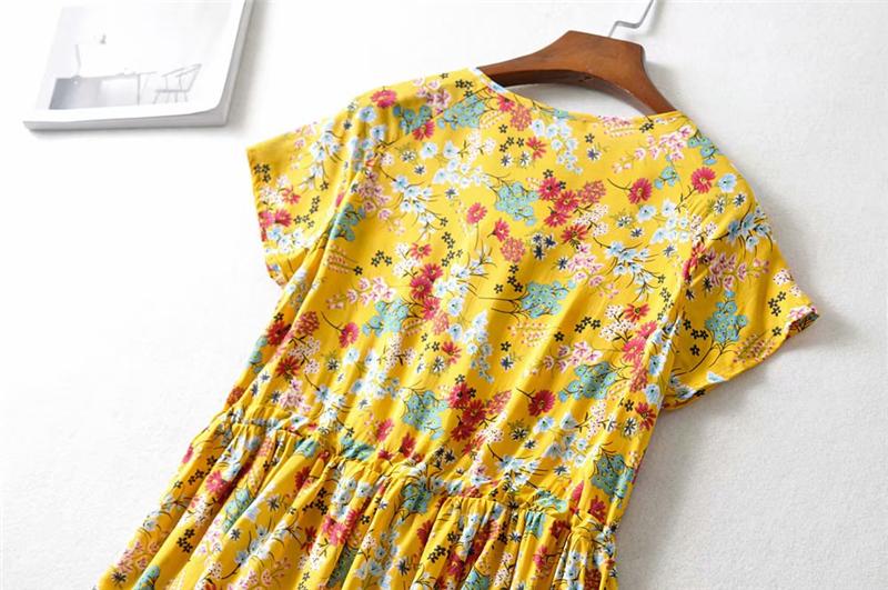 Boho Mini Dress Sundress, Wild Floral in Yellow Ducky