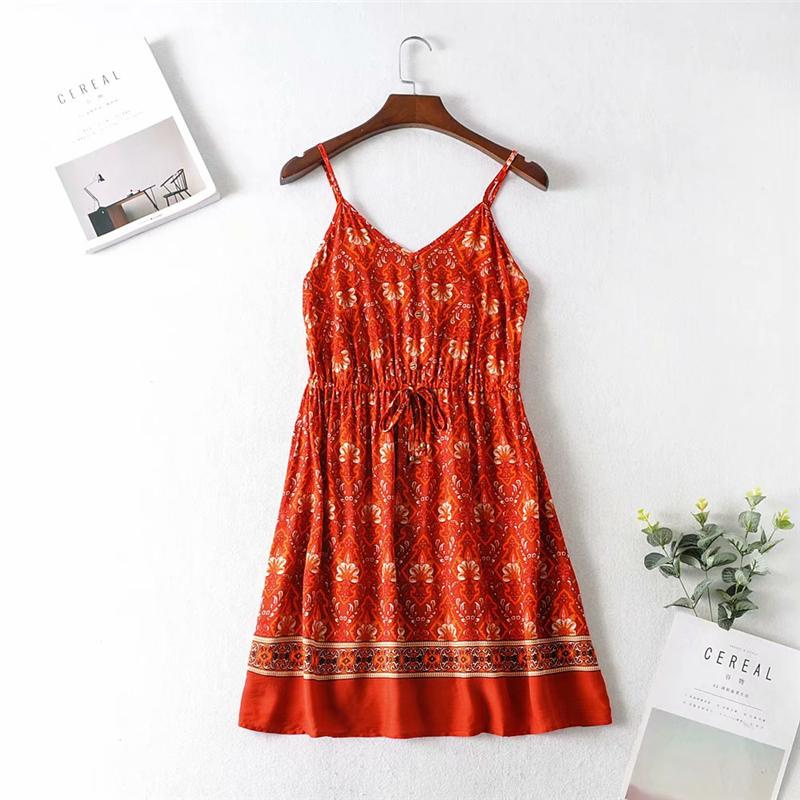 Boho Mini Dress Strappy, Sundress, Indian Red