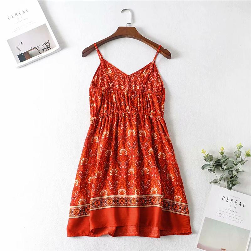 Boho Mini Dress Strappy, Sundress, Indian Red