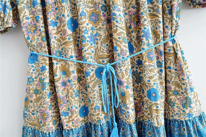 Boho Mini Dress Sundress, Tunic Dress, Indian Flower in Blue