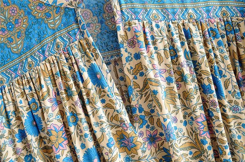 Boho Mini Dress Sundress, Tunic Dress, Indian Flower in Blue