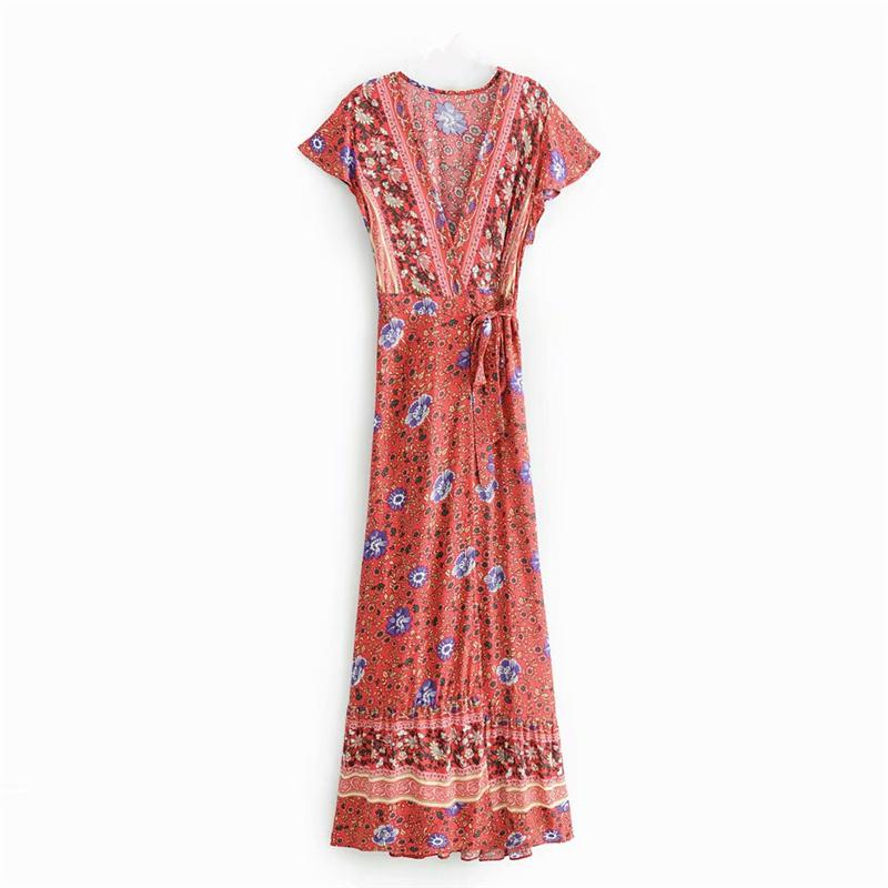 Boho Maxi Dress, Sundress, Wrap Dress, Country Girl Floral in Red and Navy