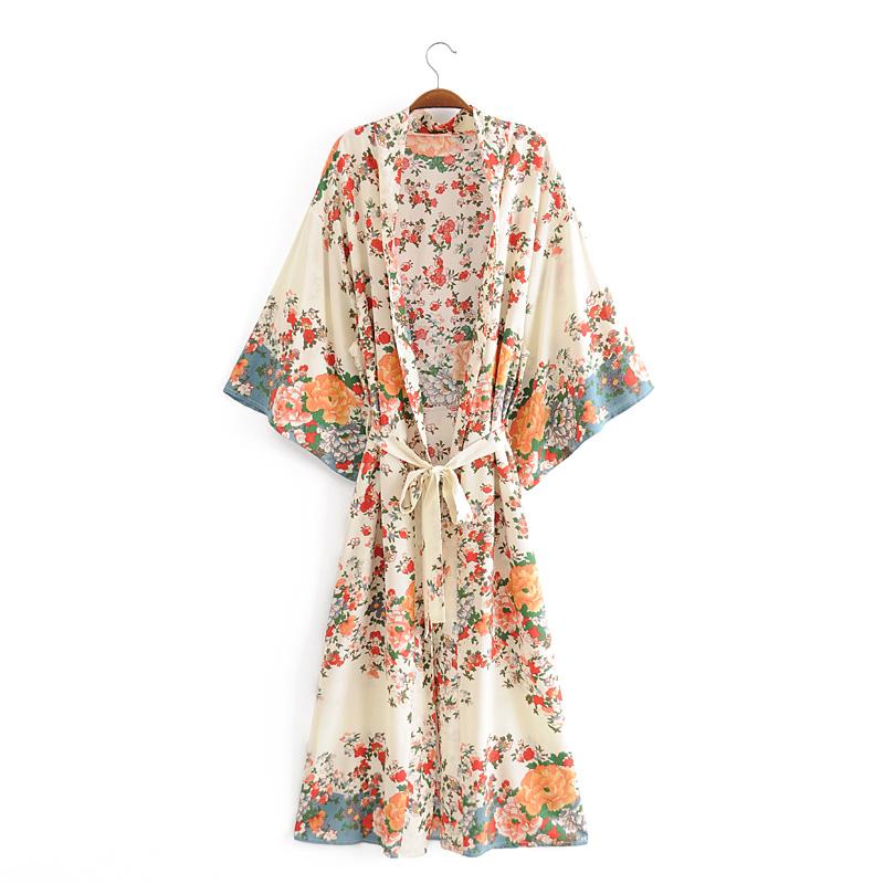 Boho Robe, Kimono Robe,  Beach Cover up, White Floral