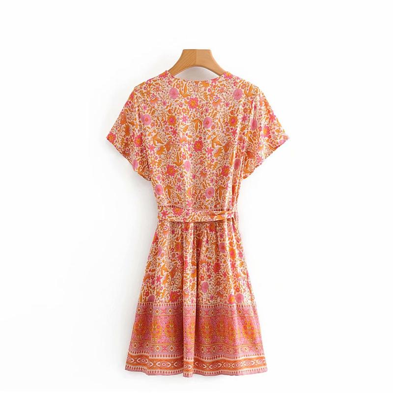 Boho Mini Dress Sundress, Indian Flower in Pink