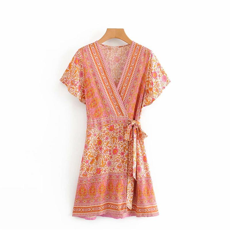 Boho Mini Dress Sundress, Indian Flower in Pink