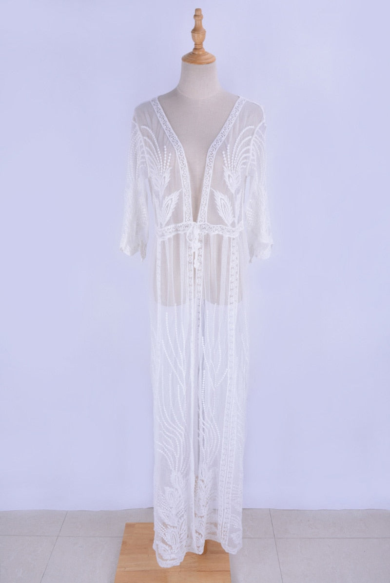 Beach Robe, Cover Up, Renata White Lace