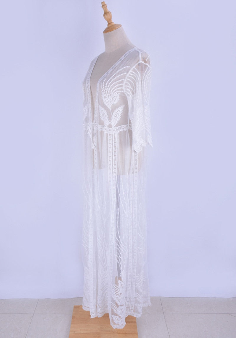 Beach Robe, Cover Up, Renata White Lace