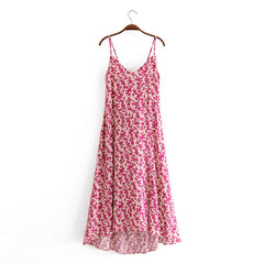 Boho Mini Dress Strappy Sundress, Pink Orchid