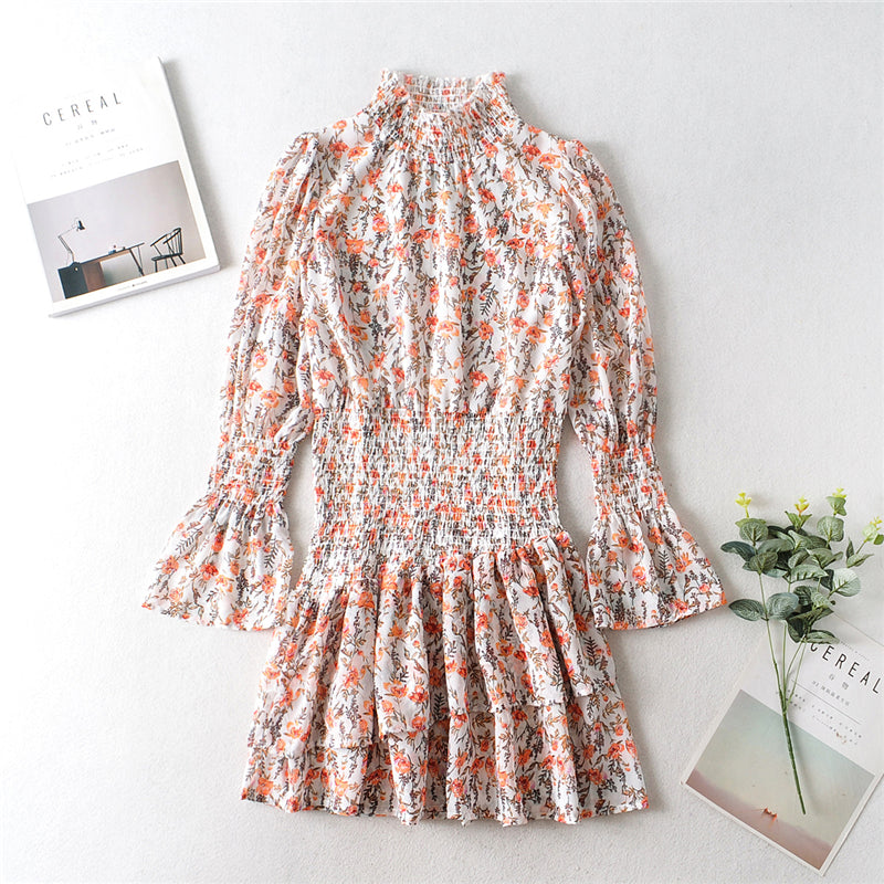 Boho Mini Dress Orange Vine Flower