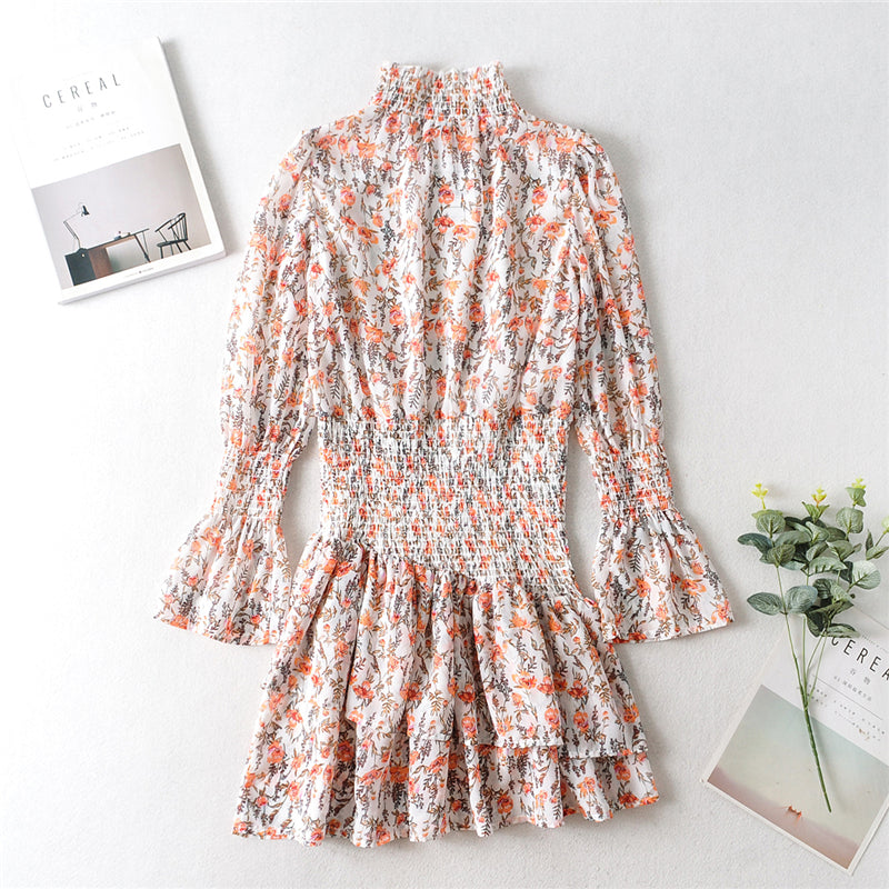 Boho Mini Dress Orange Vine Flower