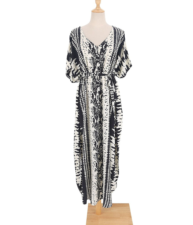 Beach Dress, Cover up Dress,, Kaftan Dress, Black Tie Dye Print