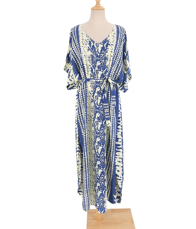 Beach Dress, Cover up Dress,, Kaftan Dress, Blue Tie Dye Print