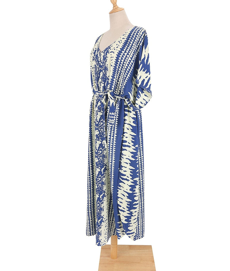 Beach Dress, Cover up Dress,, Kaftan Dress, Blue Tie Dye Print