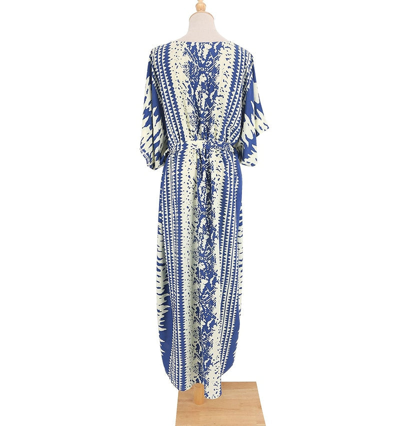 Beach Dress, Cover up Dress,, Kaftan Dress, Blue Tie Dye Print