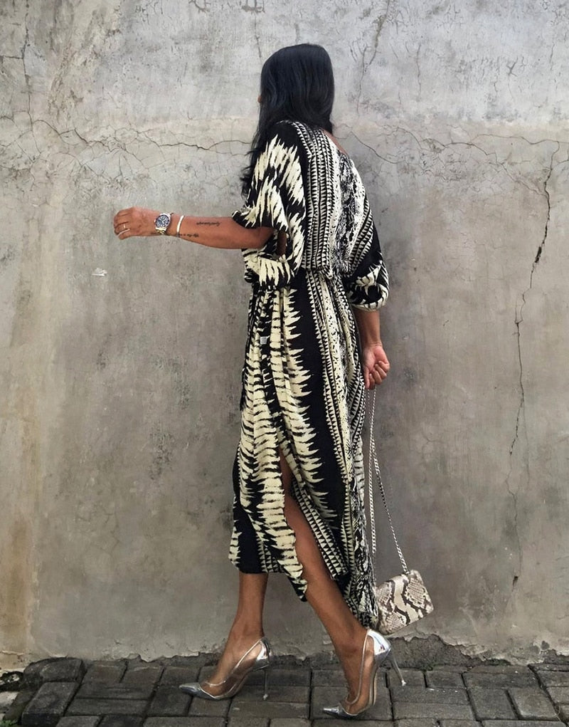 Beach Dress, Cover up Dress,, Kaftan Dress, Black Tie Dye Print