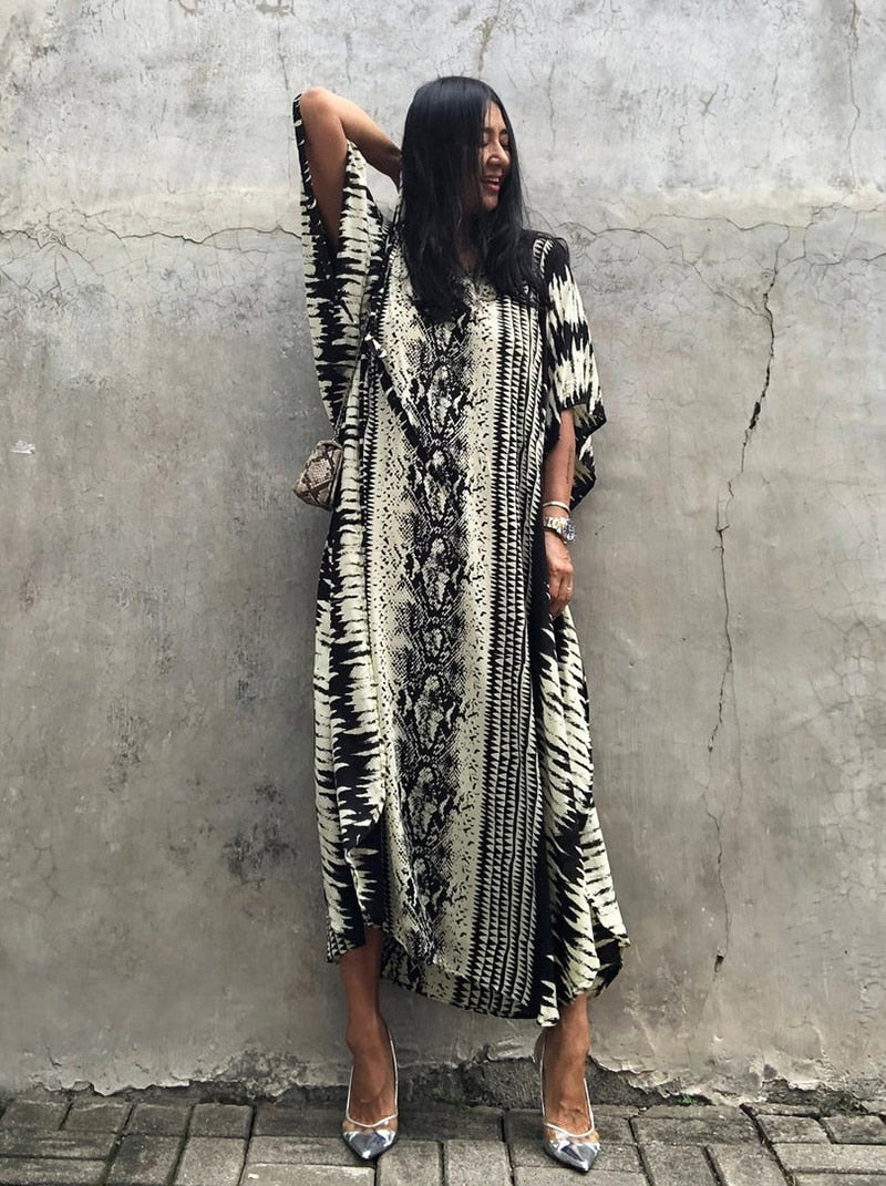 Beach Dress, Cover up Dress,, Kaftan Dress, Black Tie Dye Print