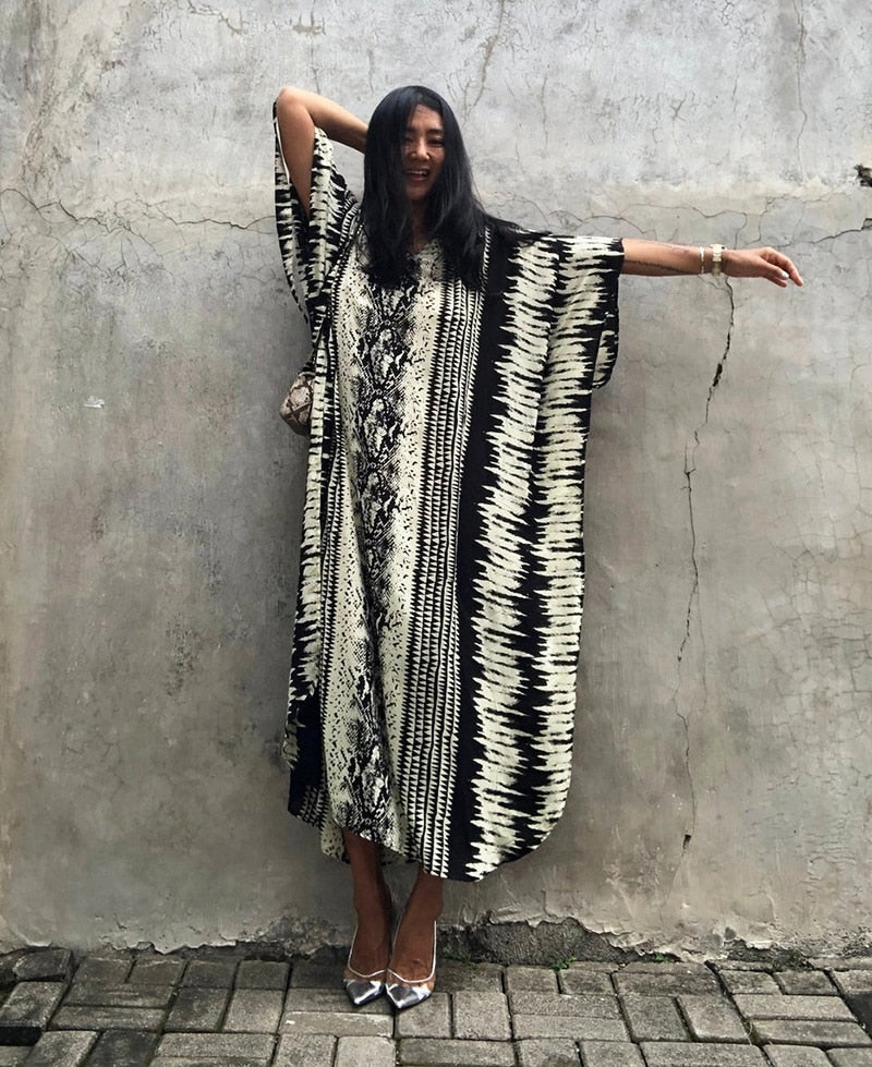 Beach Dress, Cover up Dress,, Kaftan Dress, Black Tie Dye Print