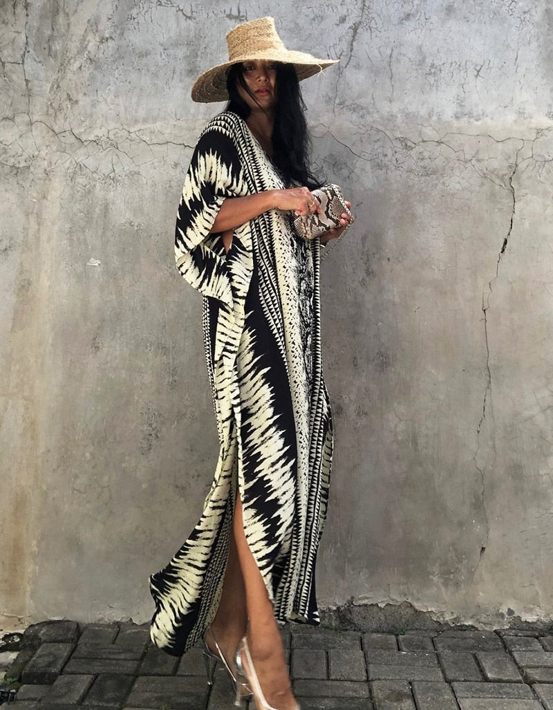 Beach Dress, Cover up Dress,, Kaftan Dress, Black Tie Dye Print