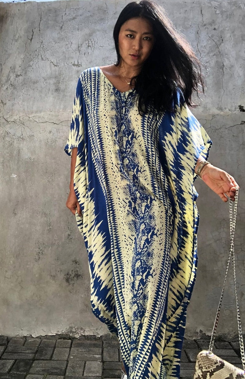 Beach Dress, Cover up Dress,, Kaftan Dress, Blue Tie Dye Print