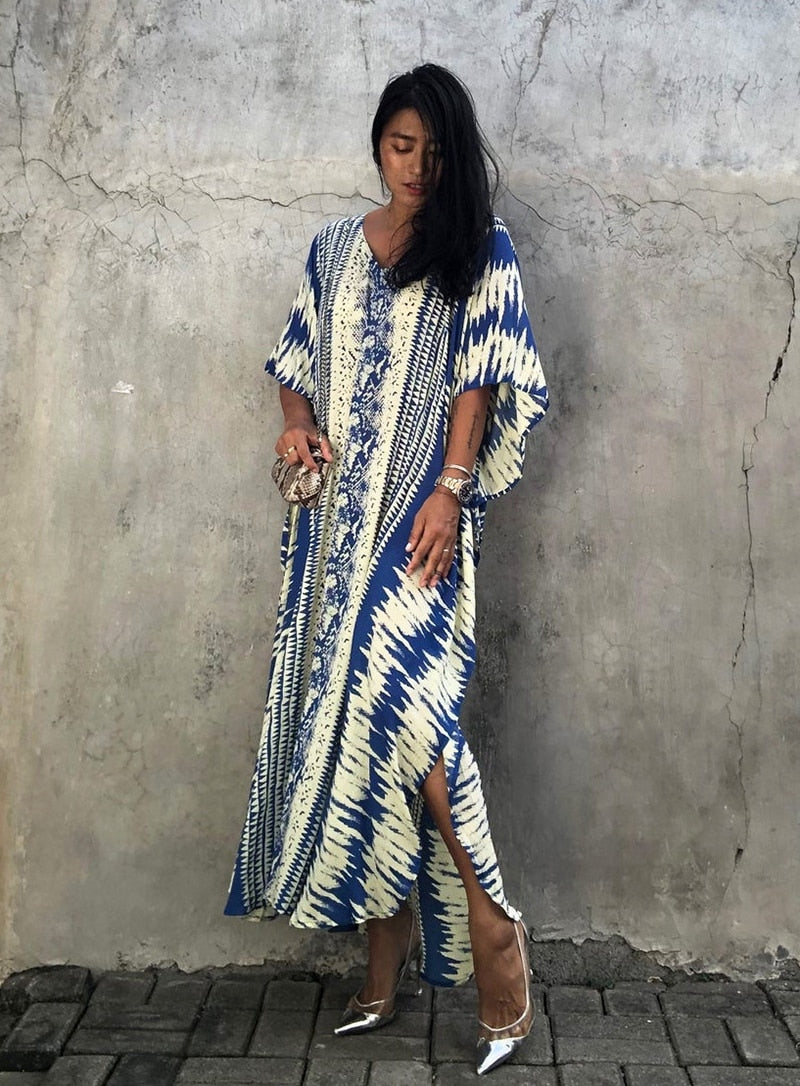 Beach Dress, Cover up Dress,, Kaftan Dress, Blue Tie Dye Print