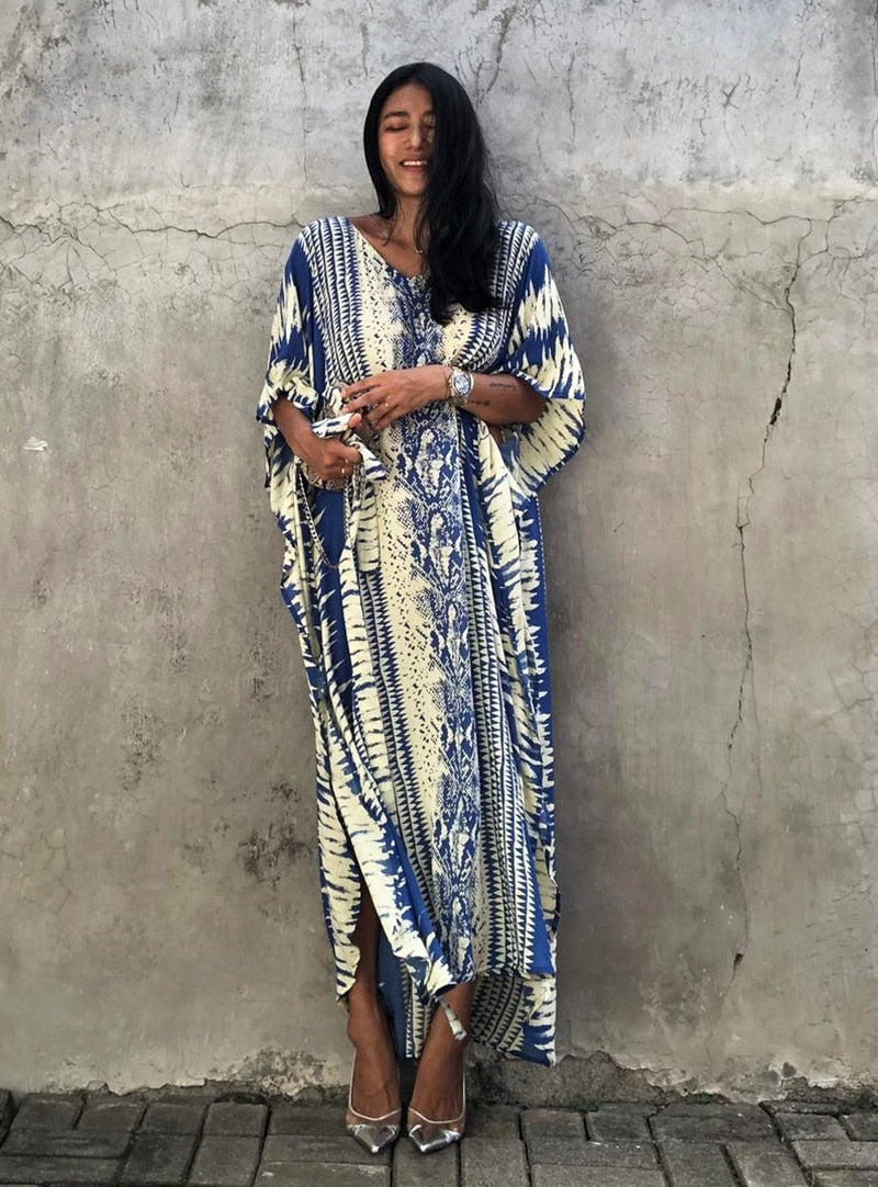 Beach Dress, Cover up Dress,, Kaftan Dress, Blue Tie Dye Print