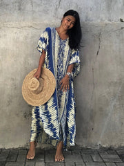 Beach Dress, Cover up Dress,, Kaftan Dress, Blue Tie Dye Print