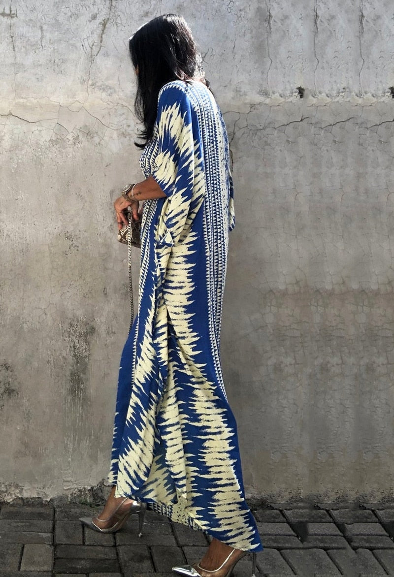 Beach Dress, Cover up Dress,, Kaftan Dress, Blue Tie Dye Print