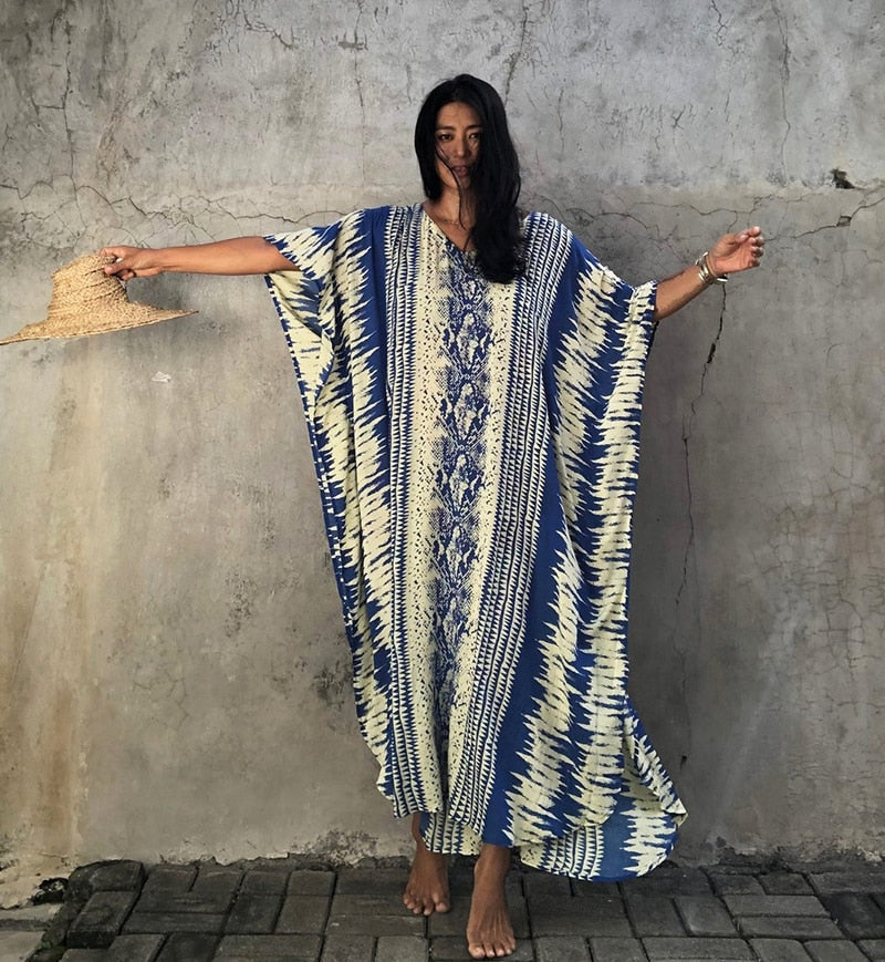 Beach Dress, Cover up Dress,, Kaftan Dress, Blue Tie Dye Print