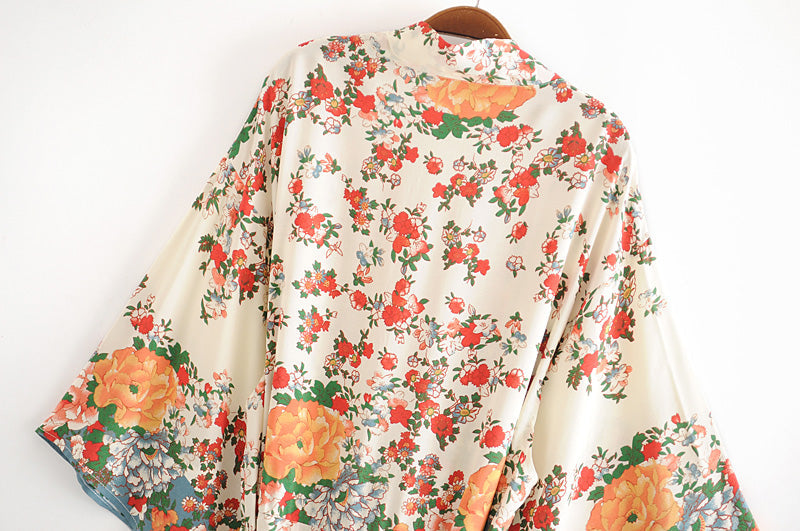 Boho Robe, Kimono Robe,  Beach Cover up, Camila White Floral