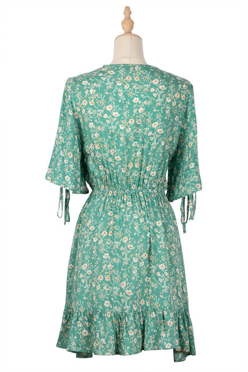 Boho Mini Dress Sundress, Jasmine Green