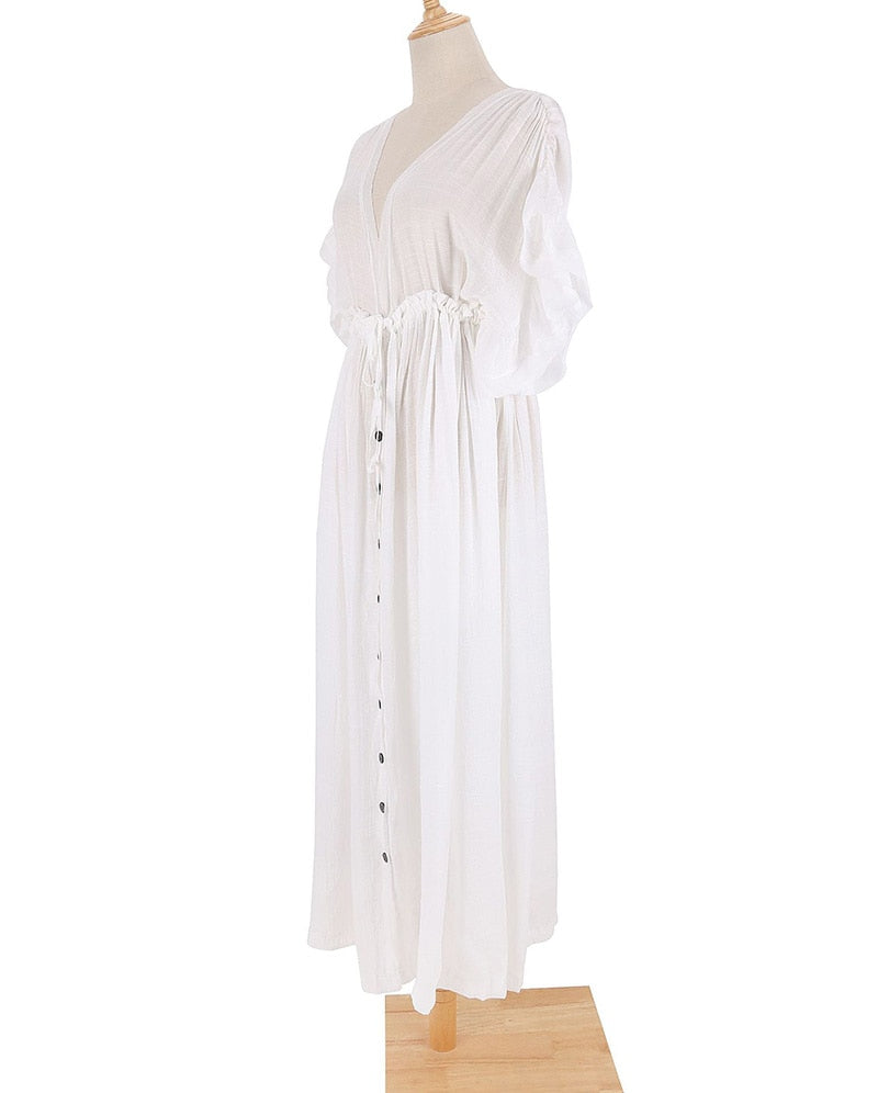 Beach Dress, Cover up Dress,, Boho Robe, Irma Gypsy in White and Green