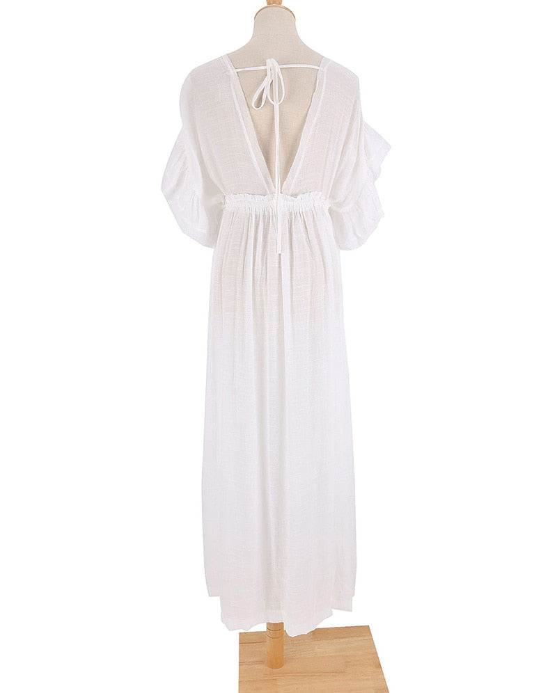 Beach Dress, Cover up Dress,, Boho Robe, Irma Gypsy in White and Green