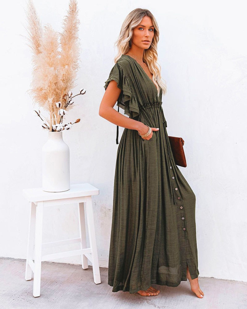 Beach Dress, Cover up Dress,, Boho Robe, Irma Gypsy in White and Green