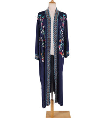 Beach Robe, Boho Robe, Embroidered Navy Floral Robe