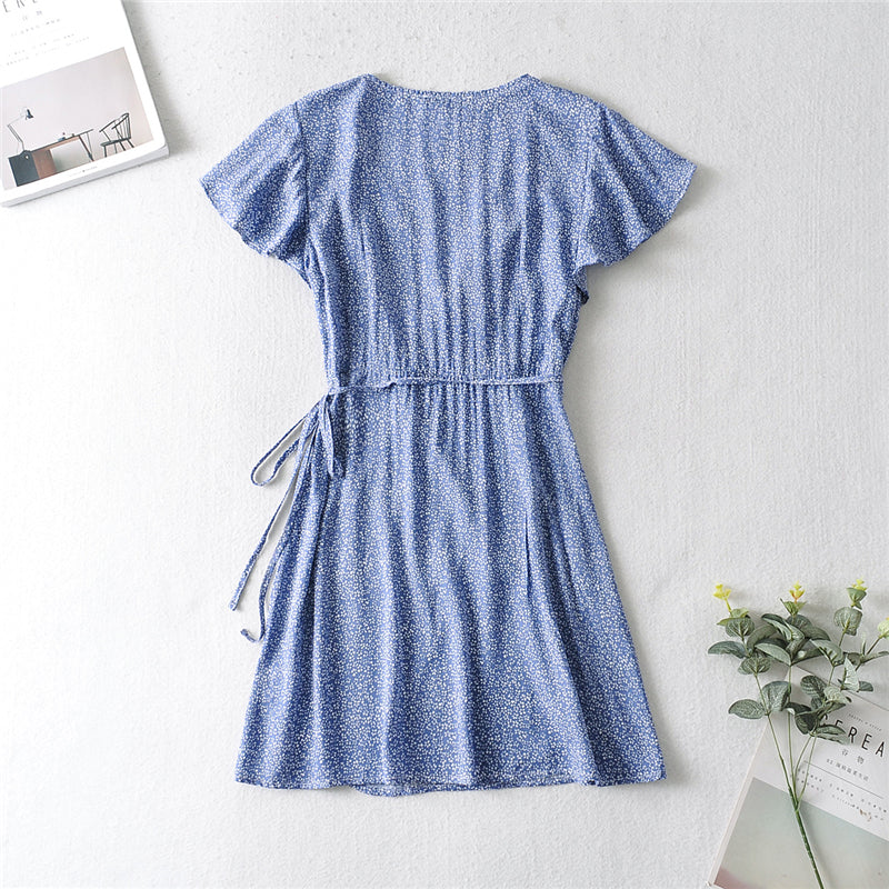 Boho Mini Dress Sweet Blue Daisy