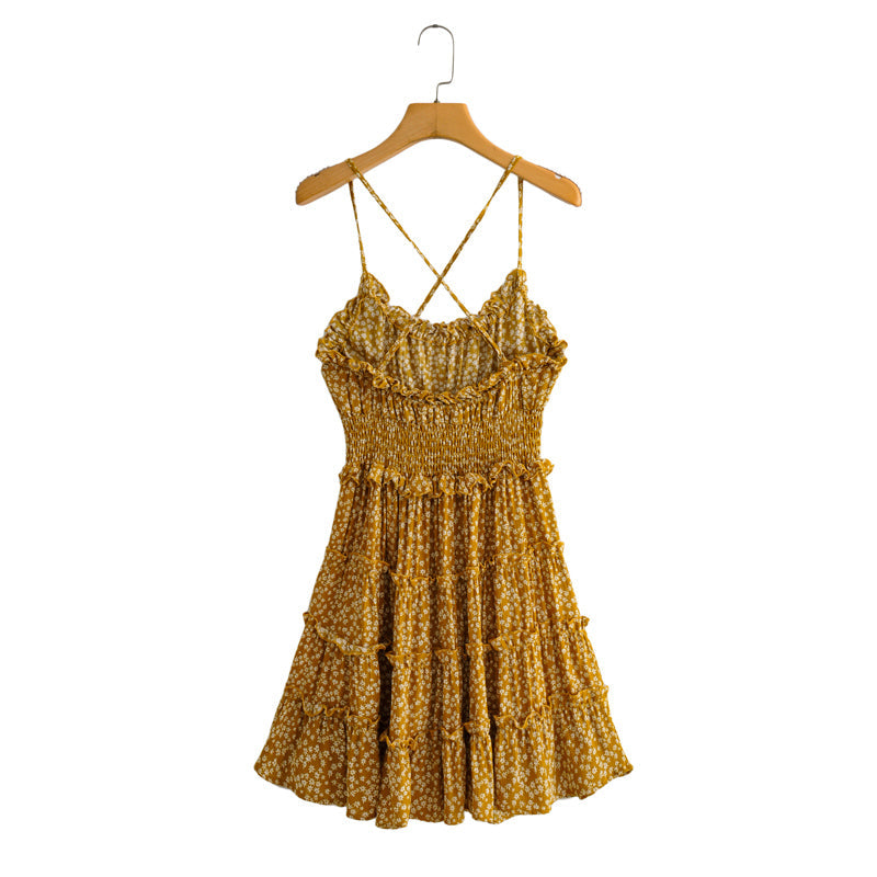 Boho Mini Dress Strappy, Sweet Yellow Daisy