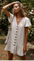 Boho Mini Dress Tunic Dress, Sundress, Berenice in White Apricot