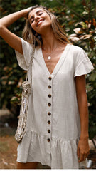 Boho Mini Dress Tunic Dress, Sundress, Berenice in White Apricot