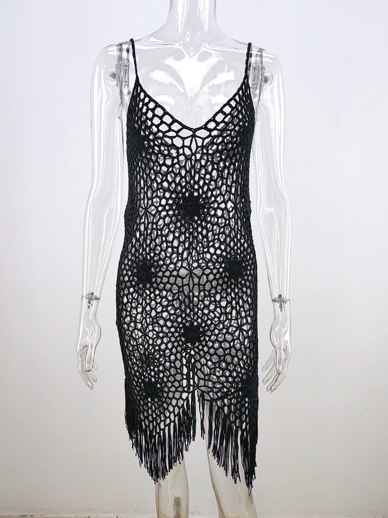 Beach Crochet Cover up, Judie White and Black