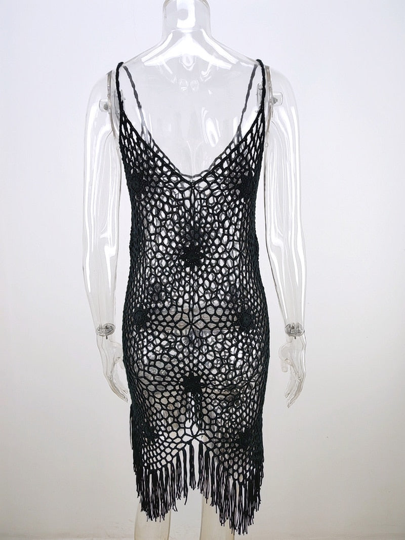 Beach Crochet Cover up, Judie White and Black