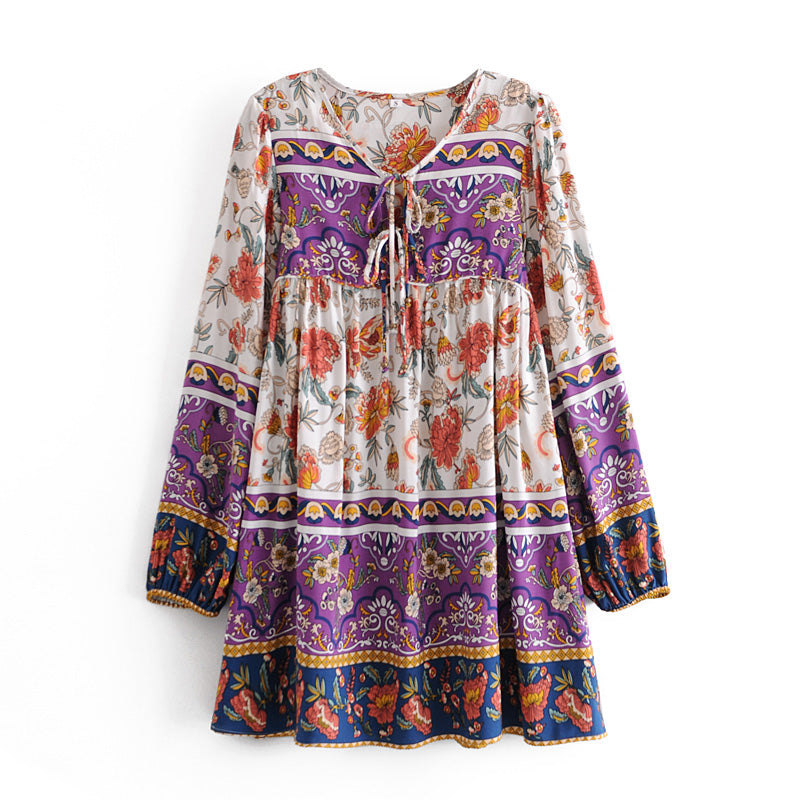 Boho Mini Dress Tunic Dress, Gerbil in Purple