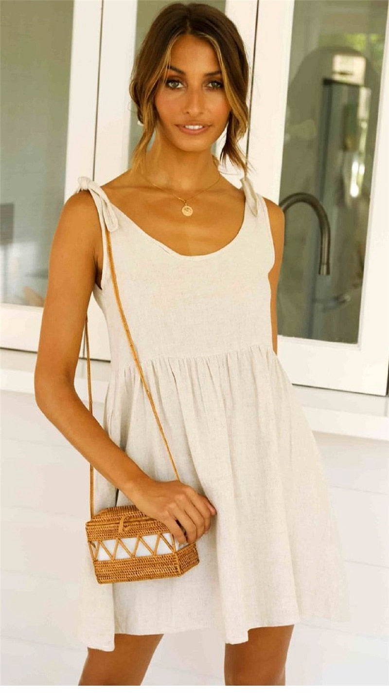 Boho Mini Dress Sundress, Berenice in White Apricot